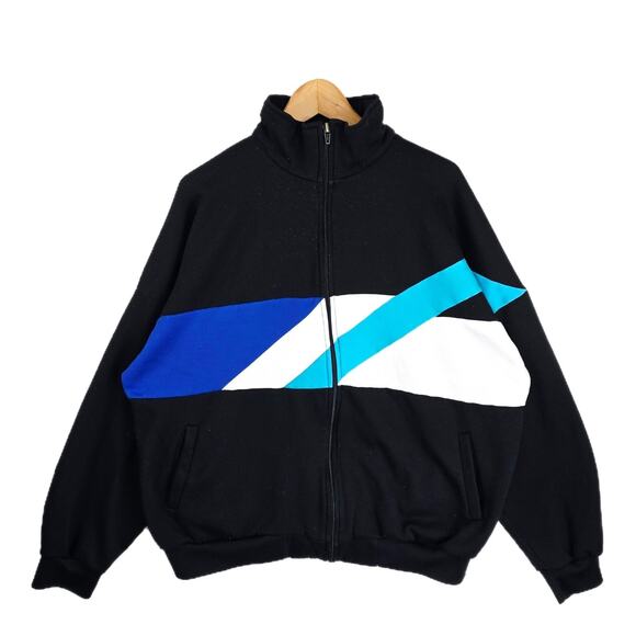 Vintage Trader Bay Track Jacket XL Zip Sweatshirt Retro Striped Jogging 80s - Picture 1 of 10
